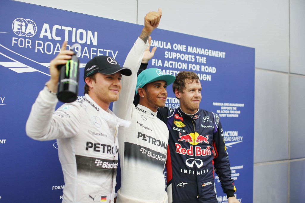 Rosberg, Hamilton e Vettel, os três primeiros em Sepang (Divulgação)